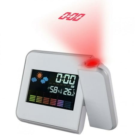 POINTERTECK Projection Digital Weather LCD Snooze Alarm Clock Projector Color Display LED Backlight White