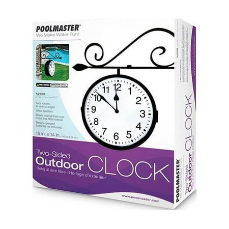 Poolmaster Dual Sided Water Resistant Outdoor Pool Patio Hanging Clock, Black