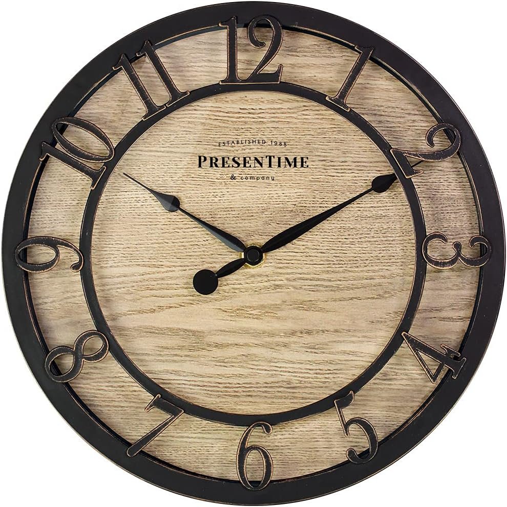 Presentime & Co 10 Farmhouse Series Wall Clock, Cottage Style, Vintage Design, Oil Rubbed Bronze