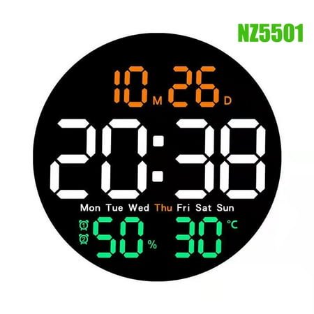 Remote Control LED Wall Clock with Dual Alarms,Calendar,Temperature and Humidity.Brightness Adjustable (Colorful,10 inch)