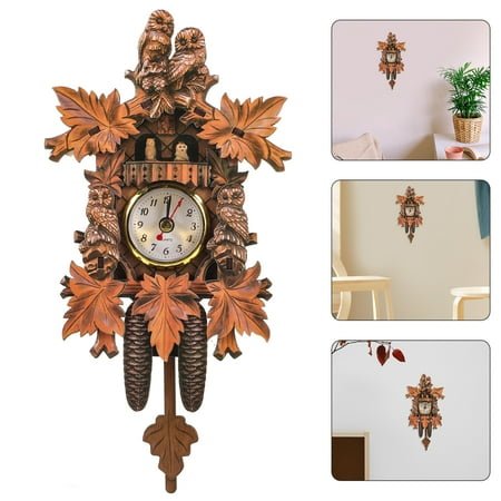 Retro Decor Cuckoo Clock Wooden Pendulum Wall Clock Owl Vintage Hanging Watches Timed Alarm Reminder for Living Room Office