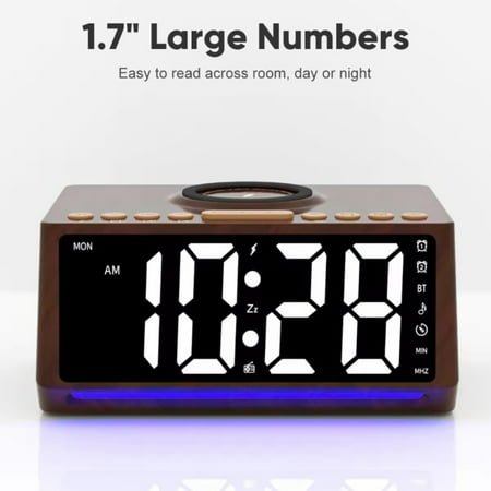 Retro Digital Alarm Clocks for Bedrooms with Large Numbers, Desk Clock with Wireless Charging Station, 7 Mood Lights, Dimmer, 12/24H, Loud Alarm Clock for Heavy Sleepers Adults, Vintage Décor