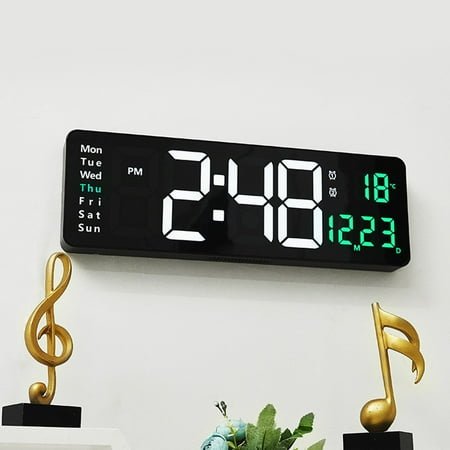 Retrok 16Inch LED Digital Wall Clock with Remote Control Large Display Count Up and Down Timer 10-Level Dimming USB Powered Alarm Clock with Day/Date/Temperature for Home Office Classroom Gym