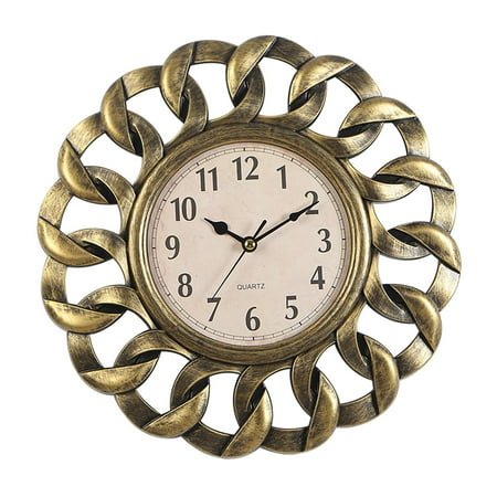 Retro Wall Clock, Stylish Vintage Battery Operated for Kitchen Ornaments, Gold