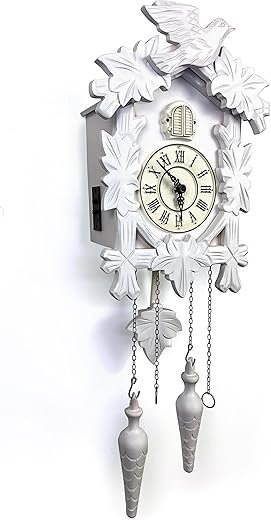 Rylai Cuckoo Clock Vintage Large Wooden Wall Clock Handcrafted 13x9.5 Inch (White)