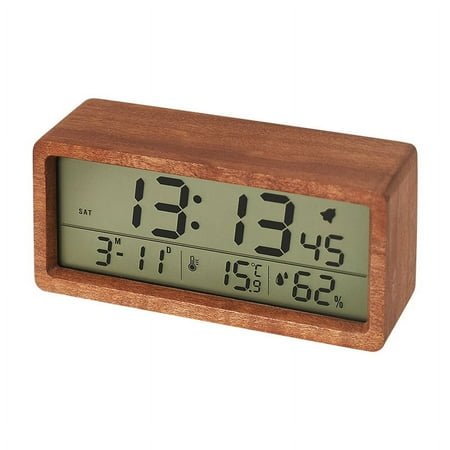 Sapele Solid Wood Digital Quartz Alarm Clock, Glow-in-the-Dark, Large LCD,Minimalist