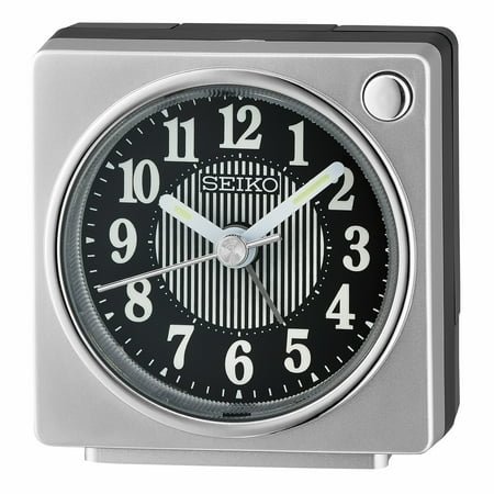 Seiko 2.6 inch Fuji Dark Beep Alarm Silver, Traditional Analog Quartz Desk Clock QHE196SLH