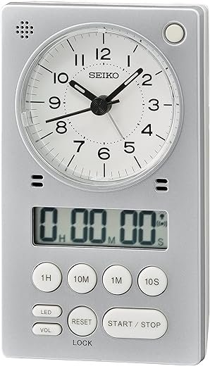 Seiko 3 in 1 Alarm Clock, Stopwatch and Timer, Silver