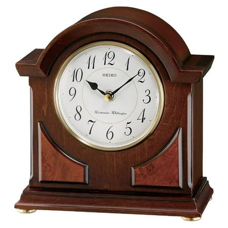 Seiko Clocks Brown Oak Finish 8.5 x 8 Inch Dual Chime Mantle Clock