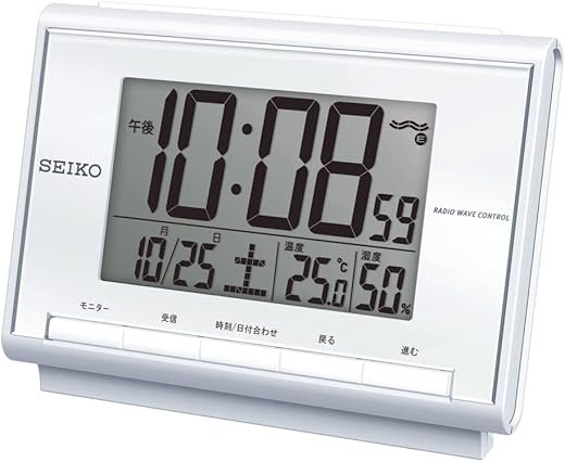 Seiko SQ698S Seiko Clock Alarm Clock Radio Digital Calendar Temperature Humidity Display White Pearl