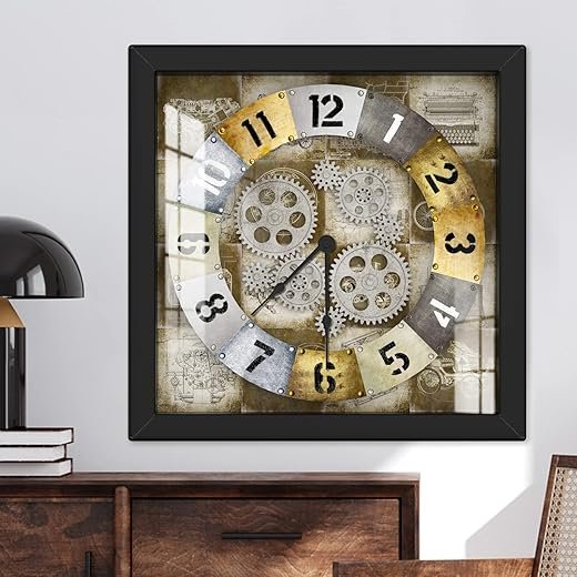 SENQAO Gear Wall Clock, Real Moving Gear Vintage Wall Clock, Large Wall Clocks Decor, Industrial Decor, Farmhouse, House Office, Home Decor, Gear Digital Wall Clock with Glass Cover, Black (SZDFX001)