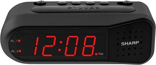 Digital Alarm Clock – Black Case with Red LEDs - Ascending Alarm Grows Increasing Louder, Gentle Wake Up Experience, Dual Alarm - Battery Back-up, Easy to Use with Simple Operation