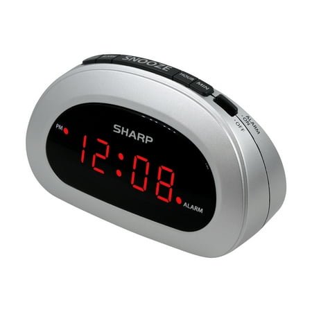 SHARP Digital Alarm Clock, Cosmic Silver, Easy to Set Controls, Red LED Display