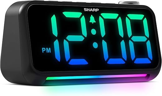 Sharp LED Digital Clock for Bedroom, Super Loud Alarm Clock for Heavy Sleepers for Bedside, Nightstand, Desk Clock with RGB Night Light/Display with Adjustable Color/Volume/Brightness/Snooze