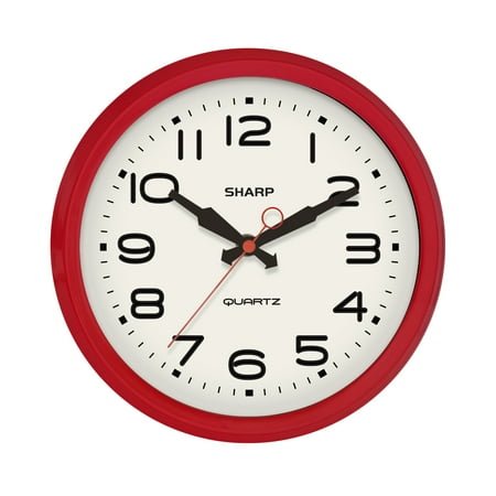 SHARP Retro Wall Clock Red Vintage Silent Non Ticking Bat Opp Quartz Analog Display