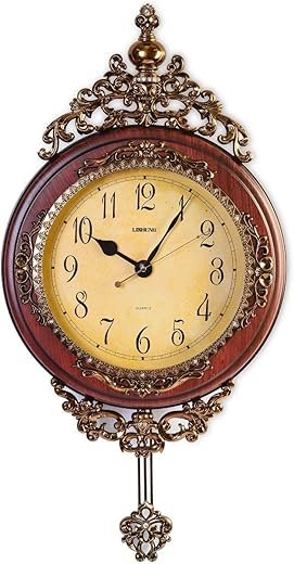 SHISEDECO Elegant, Traditional, Decorative, Hand Painted Modern Grandfather Wall Clock Fancy Ethnic Luxury Handmade Decoration, Swinging Pendulum for New Room or Office. Large. 29.5 Inch. (Brown-B)