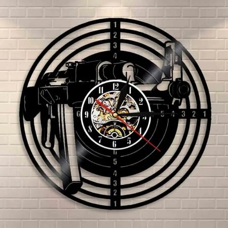 Shooting Gun Vinyl Wall Clock,Vinyl Record Clock Wall Art Black Handmade Art Home Unique Gift idea