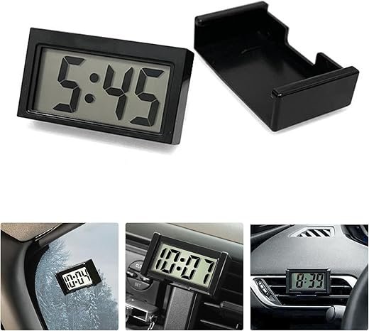 Shudyear Small Digital Clock， with Jumbo LCD Time & Day Display，Mini Automotive Small Digital Clock Battery Operated for Desktop Nightstand Pocket Car Truck Dashboard & Air Vent (1, Black)