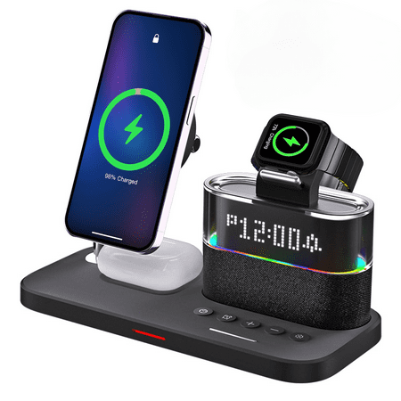 SIKAI CASE Wireless Charger,Magsafe 3 in 1 Wireless Charging Station RGB Alarm Clock for iPhone 15/14/13/12 iWatch Ultra/8/7/6/5,AirPods 3/2/Pro