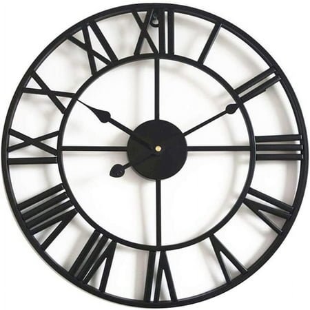 Silent Wall Clock Vintage Roman Numerals 40cm Non Ticking Metal Skeleton corative Clock Living Room Kitchen Cafe Hotel Office Home cor Gift (Black)