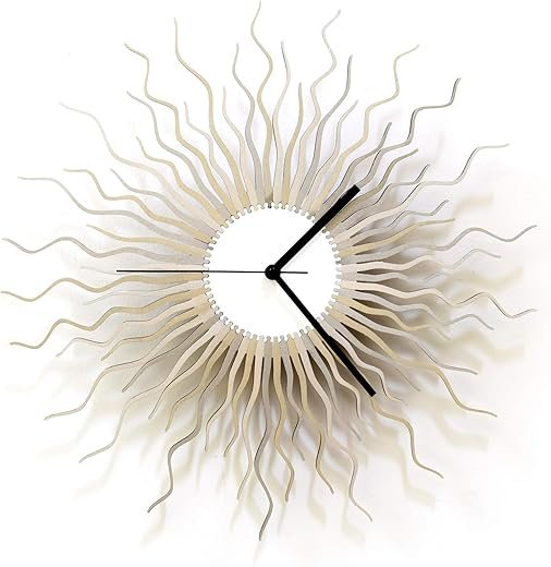 Silver - 16 Inch Large Sunburst Wall Clock, Starburst Design - Modern Wall Decor, Contemporary Handmade Silver Clock, Large Decorative Clock