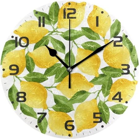 SKYSONIC Lemons Wall Clock 10 Inch Silent Non Ticking Round Clock Oil Painting Clock Easy to Read Clock for Living Room Bedroom Bathroom Home Decor