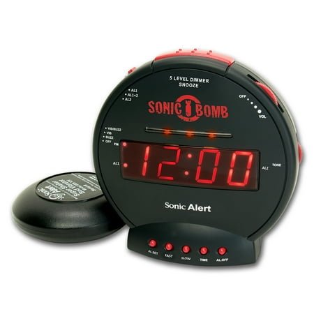 Sonic Alert Black Portable Alarm Clock - Clock for Bedroom - Battery Operated - Easy to Operate Digital Alarm Clock – Alarm Clock Bed Shaker