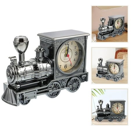 Sparsain Antique Locomotive Shape Alarm Clock Plastic Model Creative Desk Decoration (Grey)