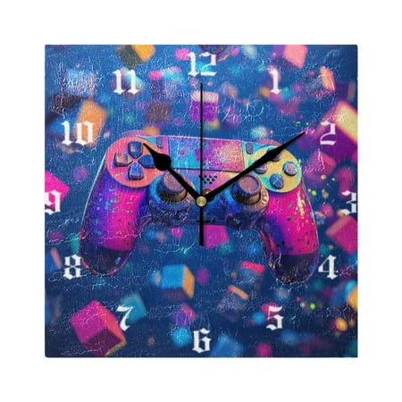 Square Wall Clock Silent Non-Ticking Battery Operated Retro 7.78 Clock for Bedroom Living Room Decor Colorful Game Controller