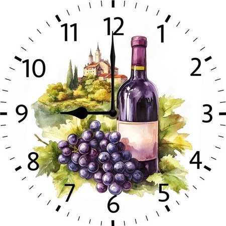 SRongmao Vintage Wine Pattern France Style Wall Clock Vintage Wooden Battery Operated Non Ticking 10inch Clock Silent Art Rustic Wood Clock for Home Bedroom Kitchen Office