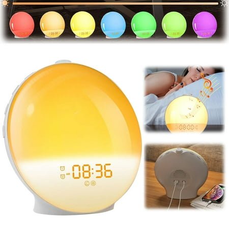 Ssunrise Alarm Clock For Heavy Sleepers Wake Up Light Simulating Sunrise/Sunset Alarm Clock And Natural Sound Nap And Sleep Assistance Fm Radio 7 Color Night Light In The