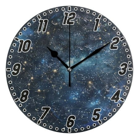 Star Constellation Round Wall Clock Battery Operated Silent Non-Ticking Bedroom Office Kitchen Home School Decor 10(Black)