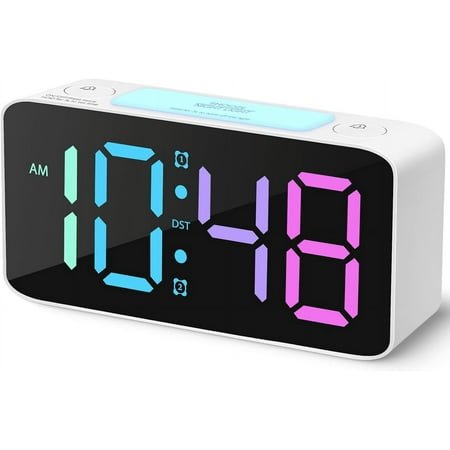 Super Loud Alarm Clock for Heavy Sleepers Adults,Digital Clock with 7 Color NightLight,Adjustable Volume,Dimmer,USB Charger,Small Clocks for Bedrooms