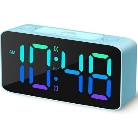 Super Loud Alarm Clock for Heavy Sleepers Adults,Digital Clock with 7 Color NightLight,Adjustable Volume,Dimmer,USB Charger,Small Clocks for Bedrooms