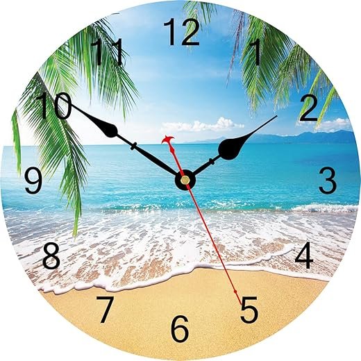 TAHEAT 8 Inch Palm Tree Wall Clock, Small Nautical Coastal Bathroom Clocks, Decorative Battery Operated Silent Non Ticking Beach Wall Clocks for Living Room Kitchen Bedroom