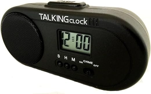 TALKING HUMAN VOICE ENGLISH SPEAKING BATTERY POWERED TRAVEL ALARM CLOCK. VERY LOUD, Very large 2.5 speaker. Hourly chime. Snooze Alarm. Three alarm sounds. Great for HEAVY SLEEPERS