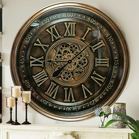 THE GEARS CLOCK Wall Clock with Real Moving Gears IR-LI 32 in Round BRONZE-ANTIQUE