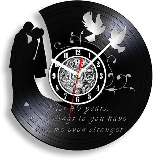 The Geeky Days Personalized Wedding Vinyl Record Wall Clock 12inch Battery Silent Quartz Custom Marriage Anniversary Retro Album Hanging Watch Mr and Mrs Wedding Home Decor Lover Gift