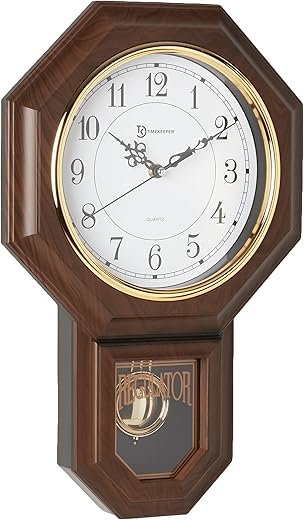 Timekeeper Essex Westminster Chime Faux Wood Pendulum Wall Clock, 17.5" x 11.25", Walnut