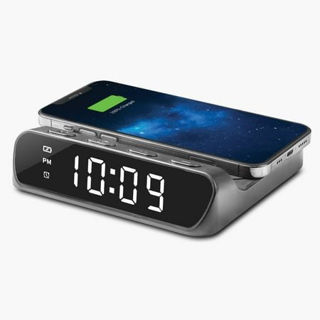 Timex Alarm Clock with Wireless Charger for iPhone, Samsung, and AirPods - Black (TW14B)