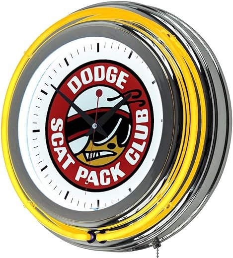 Trademark Gameroom Dodge Chrome Double Rung Neon Clock - Scat Pack