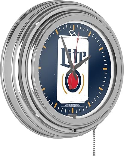 Trademark Global Miller Coors Beer Retro Neon Wall Clock, 14" Decorative Plug in or Battery Operated Analog Clock with Pull Chain