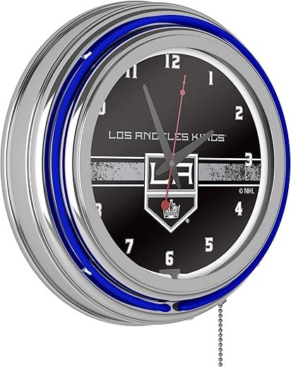 Trademark Global Neon Clock - Retro Los Angeles Kings Logo Analog Wall Clock with Pull Chain - for Kitchen, Garage, Game Room, or Home Bar