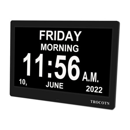 TROCOTN 10 Inchs Digital Clock Calendar Clock Large Display Alarm Clock Wall Clock (Black)