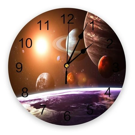 Universe Space Galaxy Earth Wall Clock Home Decor Bedroom Silent Oclock Watch Wall Digital Clock Wall Clock for Kids Rooms