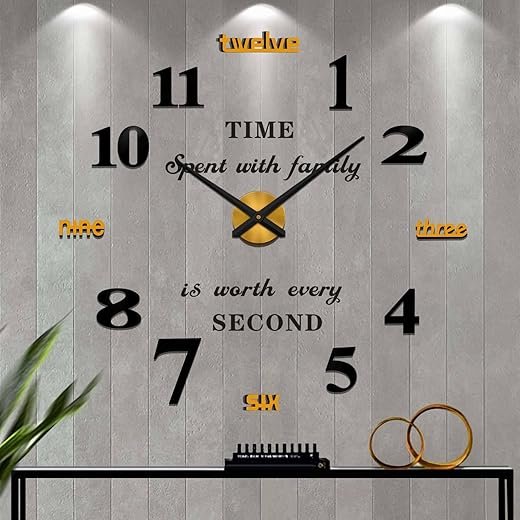 VANGOLD Giant Wall Clock for Living Room Decor, Decorative Wall Clocks Battery Operated (Gold Wall Decor)