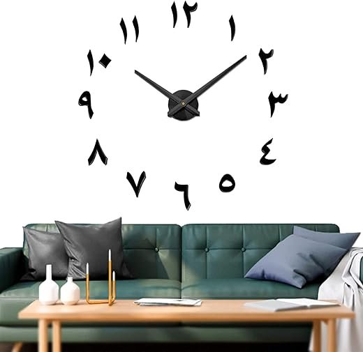 VANGOLD Wall Clock Eastern Arabic Numerals Wall Clocks for Living Room Decor, Decorative Wall Clocks Battery Operated (Black Home Decoration)