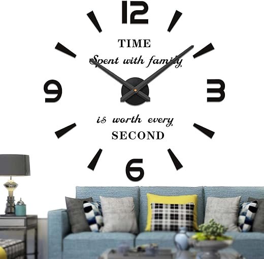 VANGOLD Wall Clock Oversized Wall Clocks for Living Room Decor, Decorative Wall Clocks Battery Operated (Black Home Decoration)