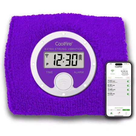 Vibrating Alarm Sweatband, Silent Wake Yourself Up Wristband Vibrating Alarm Watch for Couples, Students, Easy to Set on User-Friendly App, Hearing Impaired, USB Chargeable (Purple)