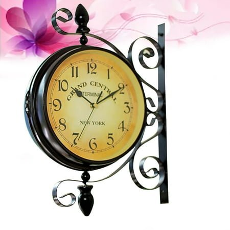 Vintage Double Sided Wall Clock Iron Silent Quiet Grand Central Station Wall Clock Art Clock Decorative Double Faced Wall Clock 360 Degree Rotate Antique Wall Clock